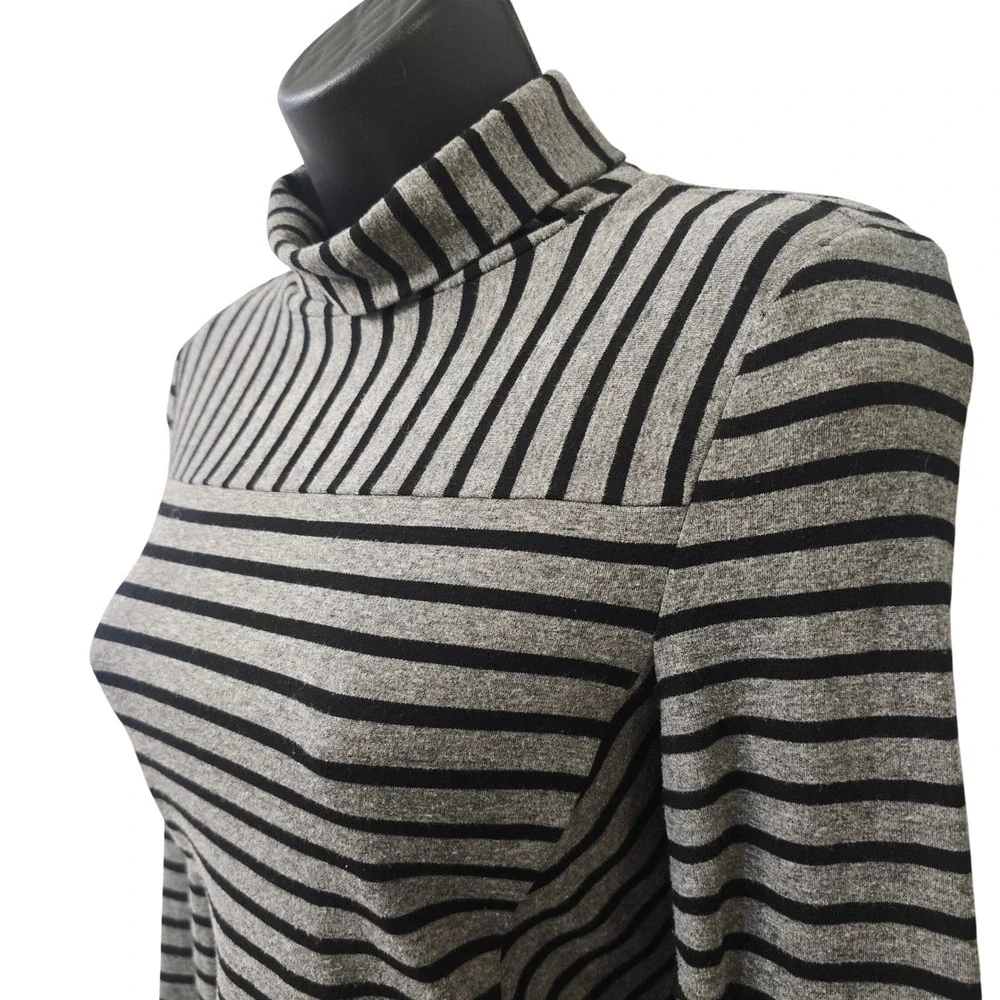Tory Burch Grey Black Striped Mock Neck Long Sleeve Dress‎ XS 30142482